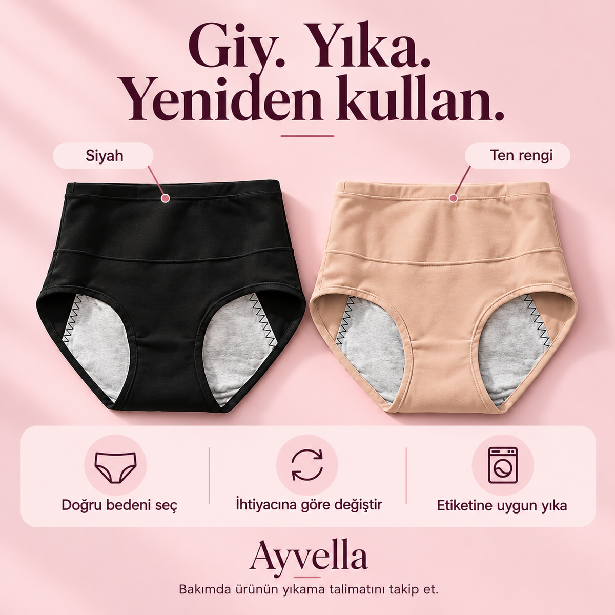 Siyah ve ten rengi Ayvella: beden seçimi, değişim ve bakım